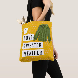 Bolso De Tela Diversión Me encanta el clima de suéter Blanco Lun