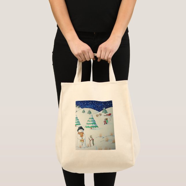Bolso De Tela divertida escena de santa y nieve para navidades (Anverso (producto))