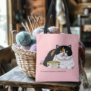 Bolso De Tela Divertida Gata Calicó Mimada Alimentar Gato Rosa
