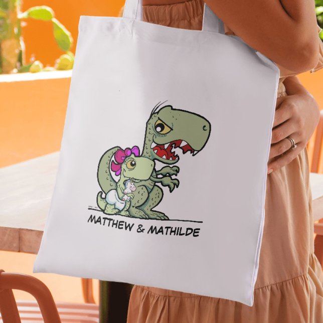 Bolso De Tela Divertida hermana pequeña Personalizado T-Rex Dino (Fun Little Sister Cartoon T-Rex Dinosaur Name Tote Bag)