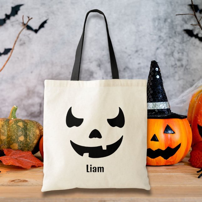 Bolso De Tela Divertido aspecto Jack O'Lantern Nombre personaliz (Subido por el creador)