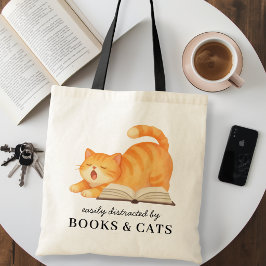 Bolso De Tela Divertido Fácilmente Distraído por Libros y Gatos 