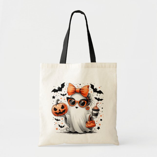 Bolso De Tela Divertido fantasma de Halloween (Frente)