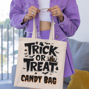 Bolso De Tela ¡Divertido Halloween con signos de truco o regalo!