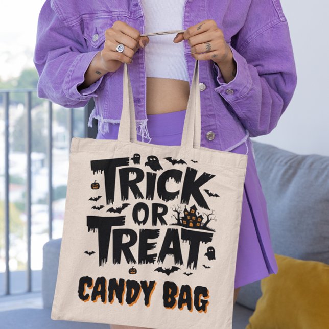 Bolso De Tela ¡Divertido Halloween con signos de truco o regalo! (Subido por el creador)