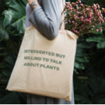 Bolso De Tela Divertido Introvertido pero dispuesto a hablar de<br><div class="desc">Los curiosos amantes de las plantas tocan la bolsa con una cita: ¡Presentado pero dispuesto a hablar de las plantas! Bolsa de tetas con mangos de colores, para todo aquel que ame la jardinería, las plantas, el paisaje o el cultivo de verduras. Hace un buen regalo para tu jardinero o...</div>