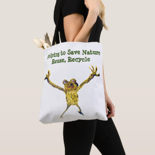 Bolso De Tela Divertido mensaje de reciclaje de rana animal