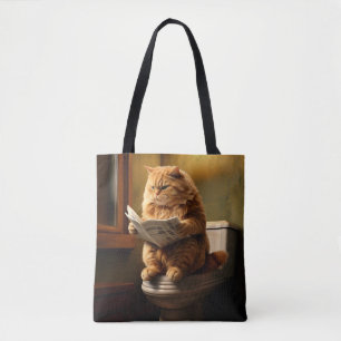Bolso De Tela Divertido periódico de lectura de gato gordo sobre