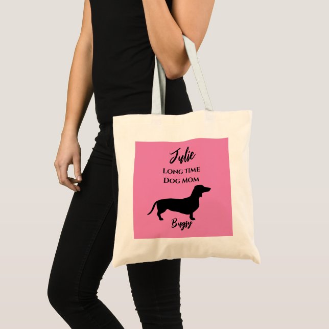 Bolso De Tela Divertido perro rosa de Dachshund mamá Tote Bag (Anverso (producto))