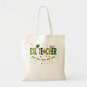 Bolso De Tela Divertido profesor de ESL Mardi Gras Familia coinc
