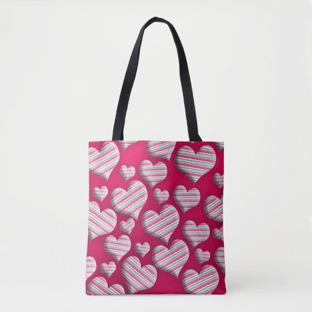 Bolso De Tela Divertido Stripe Heart Hot Pink Divertido Diseño d (Anverso)