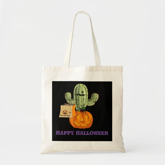 Bolso De Tela Divertido truco o tratamiento de cactus de Hallowe (Frente)