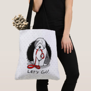 Bolso De Tela ¡Divertido Vamos! Walk Old English Sheepdog (Gris 