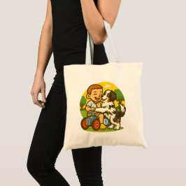 Bolso De Tela Diviértete con Cachorro y Niño