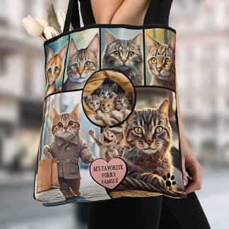 Bolso De Tela Diviértete con collage de varias fotos de gatos