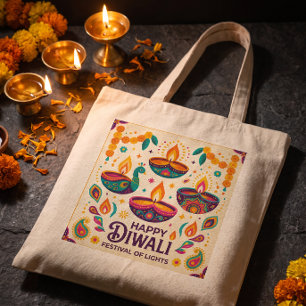 Bolso De Tela Diwali personalizado Vibrante Arte Popular Moderno
