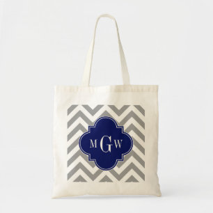Bolso De Tela Dk Gris Lg Chevron Azul Cuatrefoil 3 Monograma