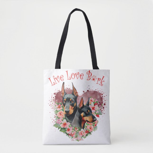 Bolso De Tela Doberman Dog Mom Floral (Anverso)
