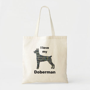 Bolso De Tela Doberman me encantan mis líneas de cuadrícula amar