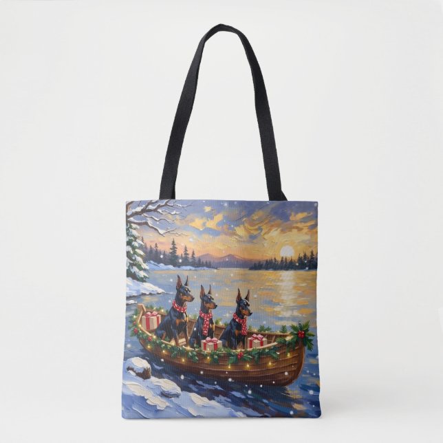 Bolso De Tela Doberman Pinscher Christmas Boat Holiday (Anverso)