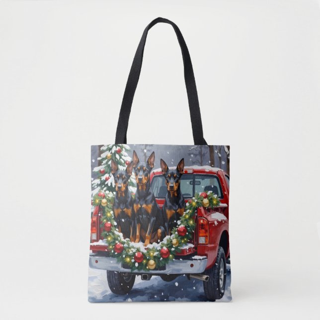 Bolso De Tela Doberman Pinscher Christmas Red Truck Holiday (Anverso)