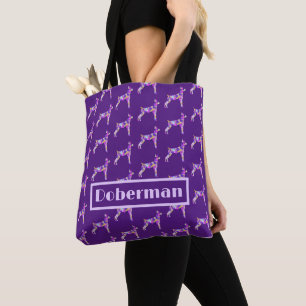 Bolso De Tela Doberman Pinscher Dog Purple Silhouette Personal