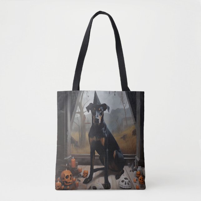 Bolso De Tela Doberman Pumpkins Halloween Scary (Anverso)