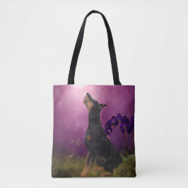 Bolso De Tela Doberman Purple Fantasy Orchids Dog Art