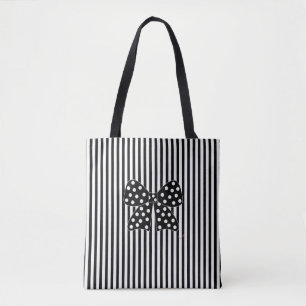 Bolso De Tela Doblar con puntos en franjas negras