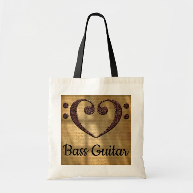 Bolso De Tela Doble Bass Clef Heart Bass Guitar (Frente)