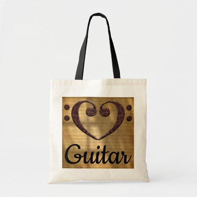 Bolso De Tela Doble Bass Clef Heart Guitar (Frente)