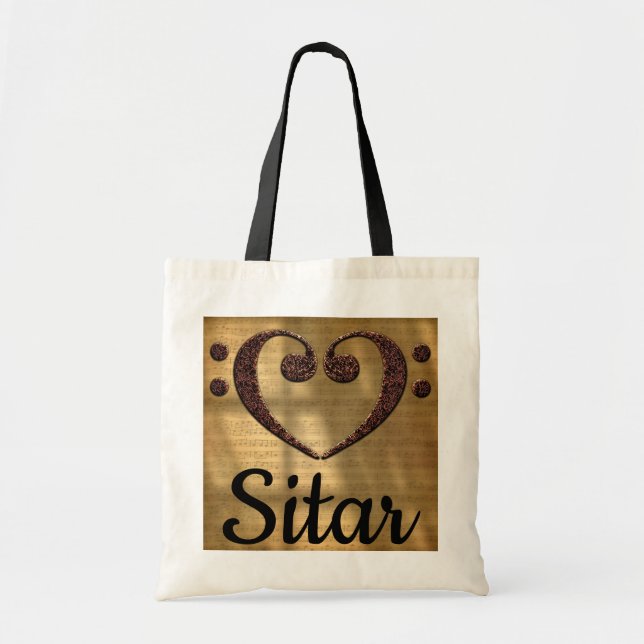 Bolso De Tela Doble Bass Clef Heart Sitar (Frente)