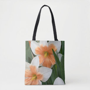 Bolso De Tela Doble Daffodils Melocotón Naranja y Blanco 