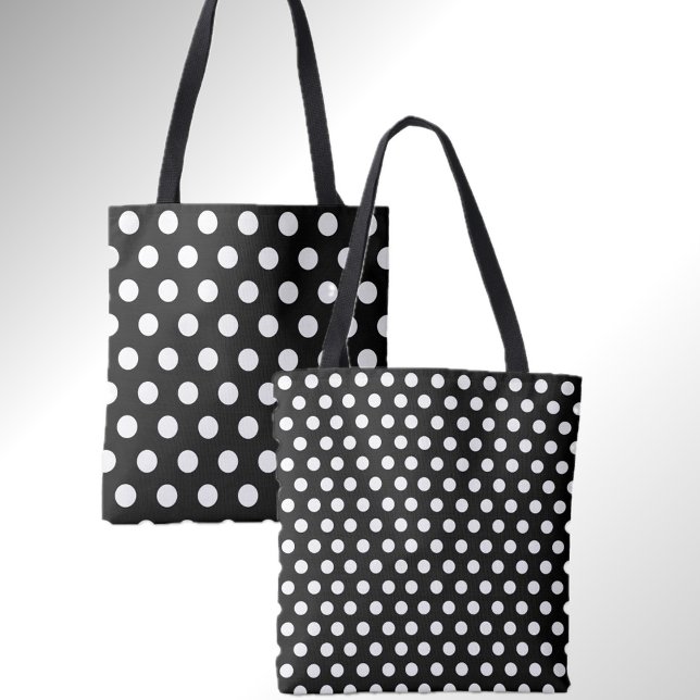 Bolso De Tela Doble puntos divertidos negro con Tote de punto de (Fun dot print in classic black and white. Two styles on one bag. )