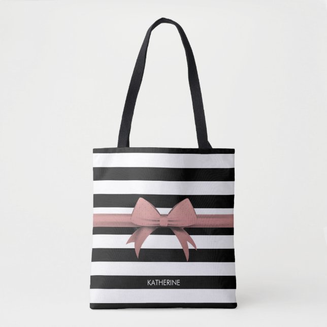Bolso De Tela Doble y franjas de Rosa (Anverso)