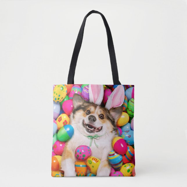 Bolso De Tela Dog Laying on Easter Eggs (Anverso)