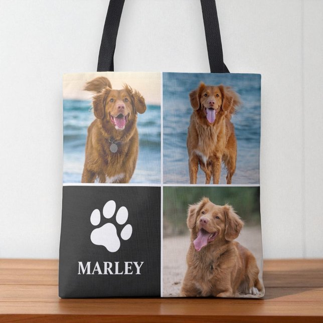 Bolso De Tela Dog Lover Paw Custom Name Photo Collage Pet (Subido por el creador)