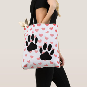 Bolso De Tela Dog Paw imprime Red Hearts Tile