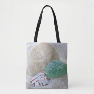 Bolso De Tela Dólar de arena, conchas marinas y vidrio de mar - 
