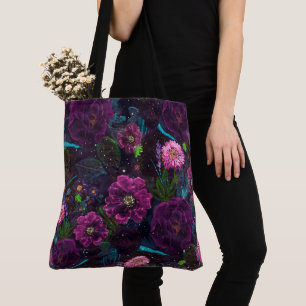 Bolso De Tela Dolor de mano floral en el jardín nocturno de acu