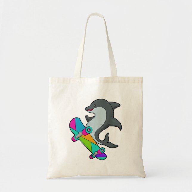 Bolso De Tela Dolpin como Skater con Skateboard (Frente)