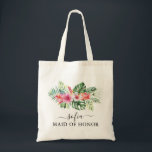 Bolso De Tela doncella tropical floral de honor<br><div class="desc">Consiga las bolsas de tote para la fiesta de bodas. A todos les encantará. Esta bonita bolsa de tetas tiene flores tropicales y puede ser personalizada con el nombre y el trabajo de la persona.</div>
