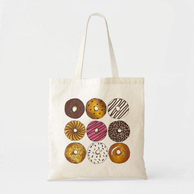 Bolso De Tela Donut Donuts Asst. Doughnut Desayuno Tote de comid (Frente)