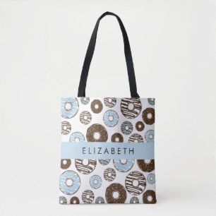 Bolso De Tela Donuts azules, donuts marrones, rociadores, tu nom