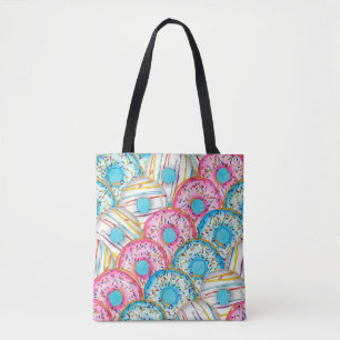 Bolso De Tela Donuts de acuarela apilados diagonales en Aqua
