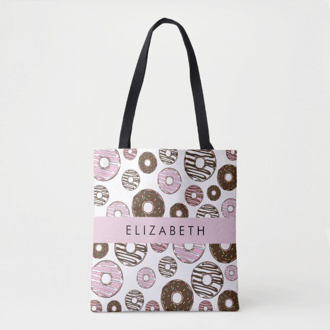 Bolso De Tela Donuts rosados, donuts marrones, rociadores, tu no (Anverso)