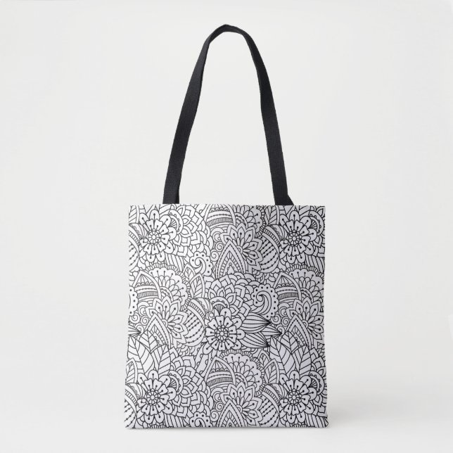 Bolso De Tela Doodle 2 del diseño floral (Anverso)