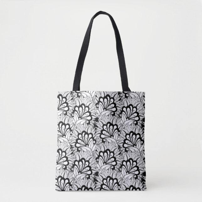 Bolso De Tela Doodle 2 del estampado de plores (Anverso)