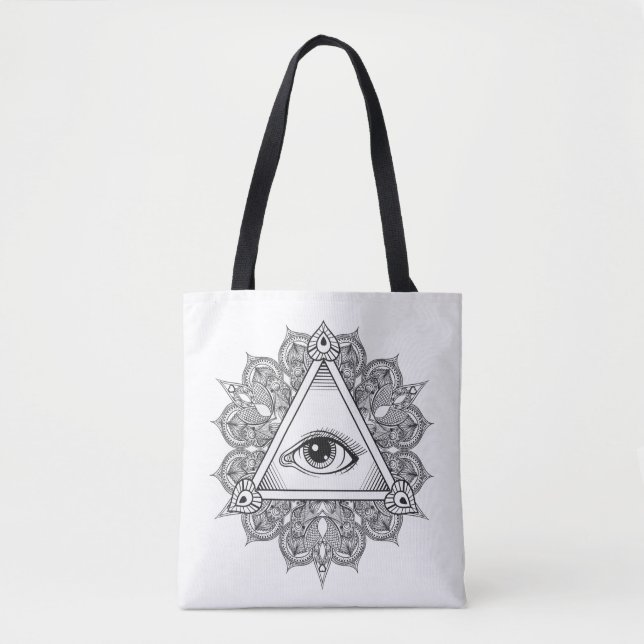 Bolso De Tela Doodle 2 del símbolo de la pirámide del ojo (Anverso)