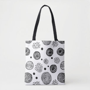 Bolso De Tela Doodle abstracto dibujado a mano - Blanco y negro